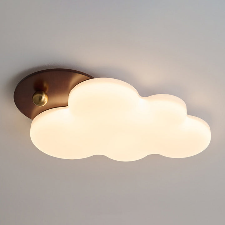 Traditional Vintage PE Rubber Wood Cream Cloud Curved LED Flush Mount Ceiling Light For Bedroom &amp; Living Room