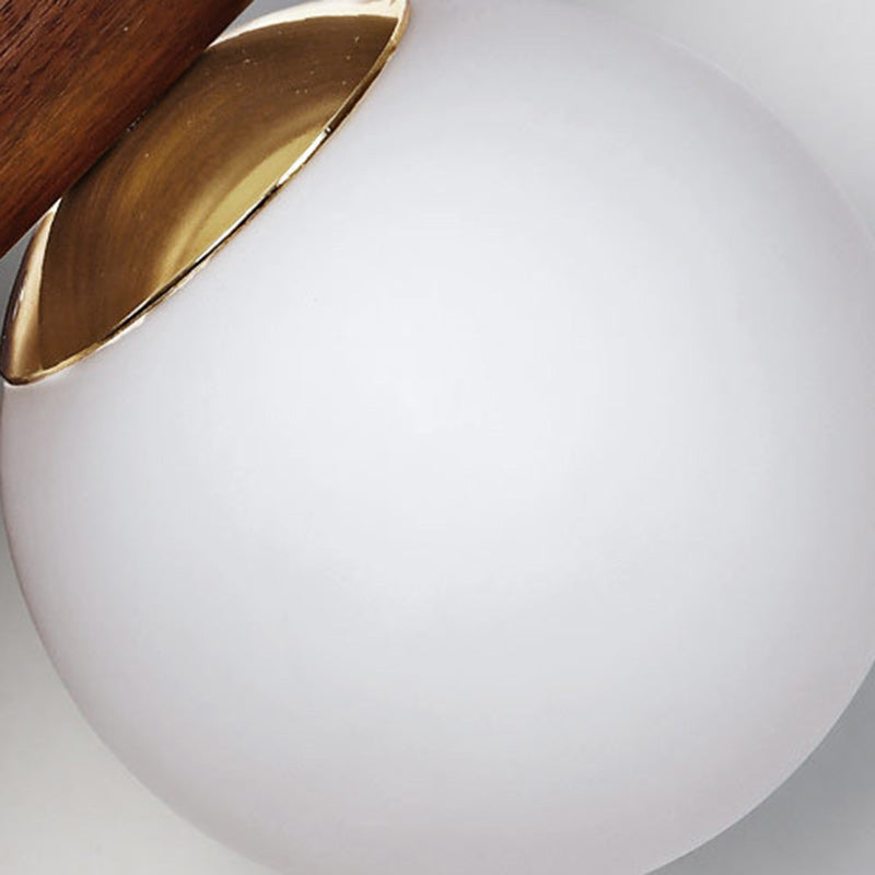 Contemporary Scandinavian Metal Rubberwood Glass Cylinder Globe 2-Light Wall Sconce Lamp For Bedroom &amp; Living Room
