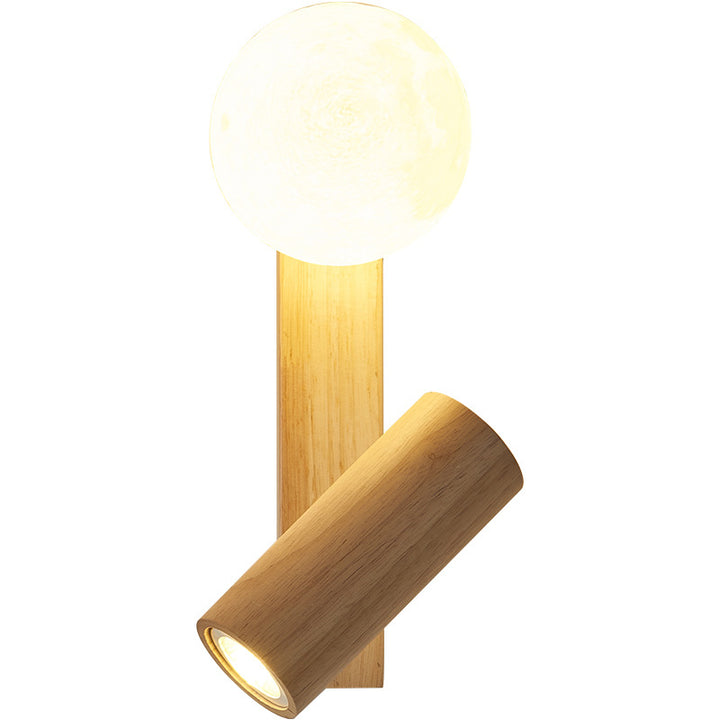 Lampe murale LED contemporaine en bois caoutchouc PE créatif cylindrique carré globe pour chambre et salon 