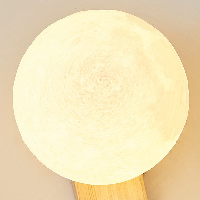Lampe murale LED contemporaine en bois caoutchouc PE créatif cylindrique carré globe pour chambre et salon 
