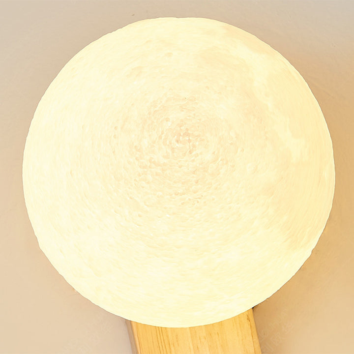 Lampe murale LED contemporaine en bois caoutchouc PE créatif cylindrique carré globe pour chambre et salon 