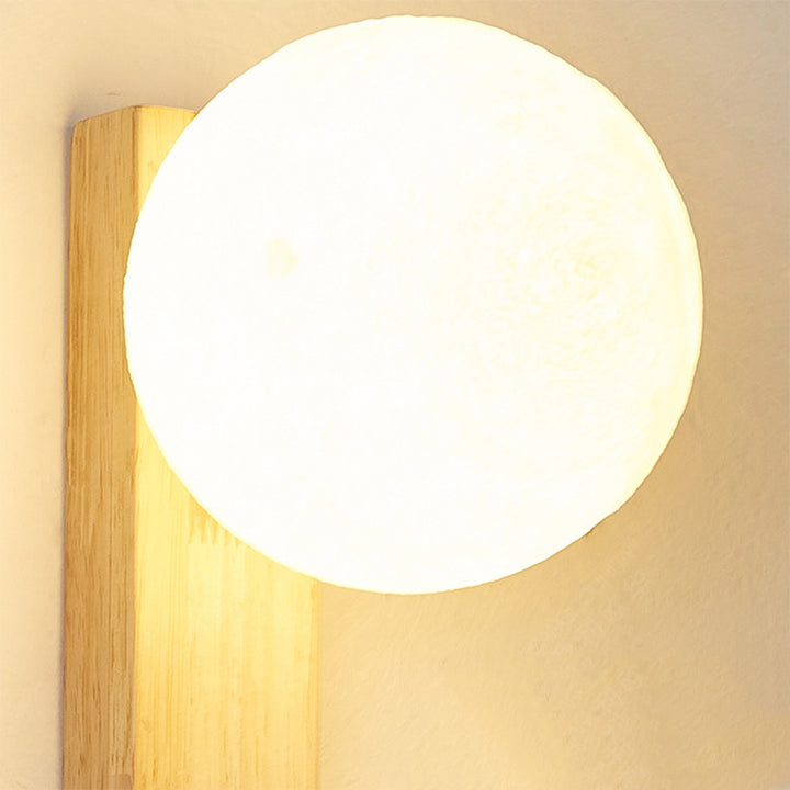 Lampe murale LED contemporaine en bois caoutchouc PE créatif cylindrique carré globe pour chambre et salon 