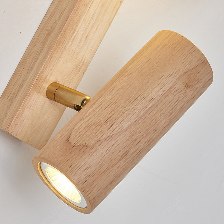 Lampe murale LED contemporaine en bois caoutchouc PE créatif cylindrique carré globe pour chambre et salon 