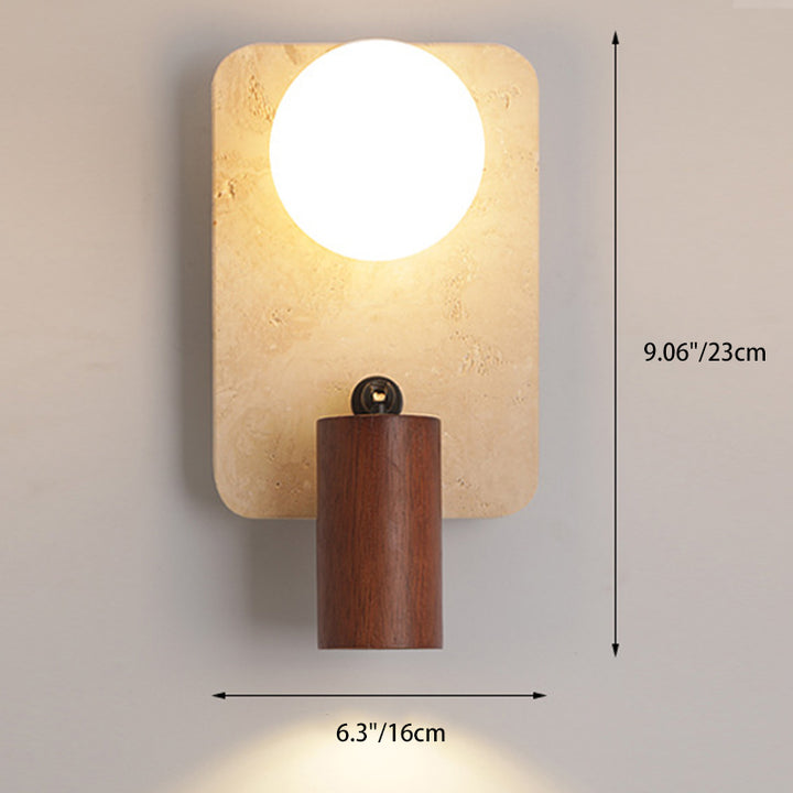 Contemporary Creative Travertine Solid Wood Glass Square Oval Globe 2-Light Wall Sconce Lamp For Bedroom &amp; Living Room