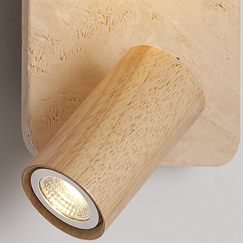 Contemporary Creative Travertine Solid Wood Glass Square Oval Globe 2-Light Wall Sconce Lamp For Bedroom &amp; Living Room
