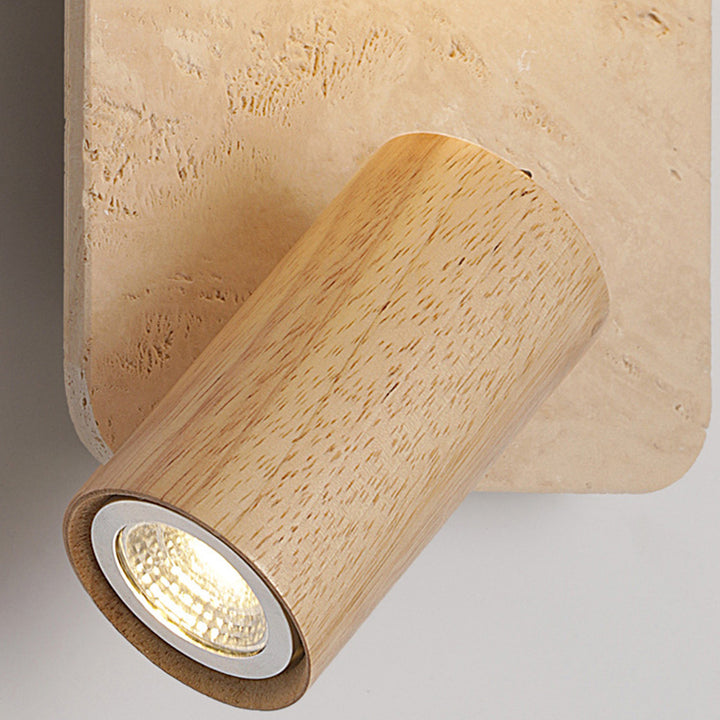 Contemporary Creative Travertine Solid Wood Glass Square Oval Globe 2-Light Wall Sconce Lamp For Bedroom &amp; Living Room