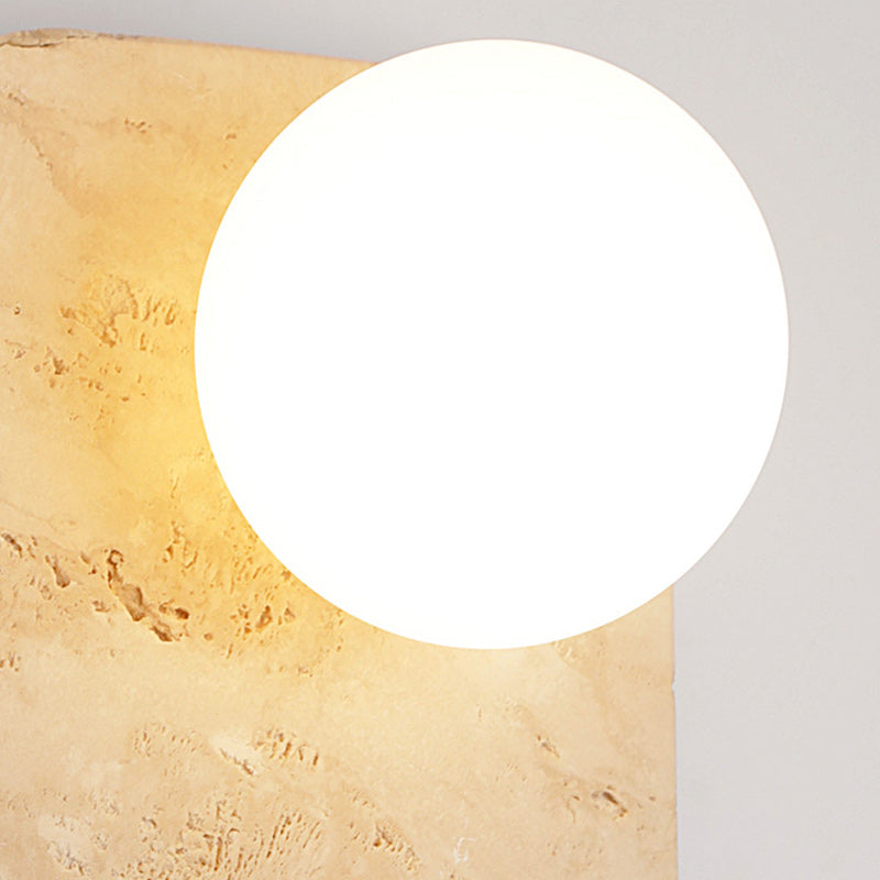Zeitgenössische Kreative Travertin Massivholz Glas Quadrat Oval Globus 2-Licht Wandleuchte Für Schlafzimmer & Wohnzimmer 
