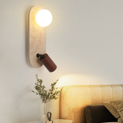 Zeitgenössische Kreative Travertin Massivholz Glas Quadrat Oval Globus 2-Licht Wandleuchte Für Schlafzimmer & Wohnzimmer 