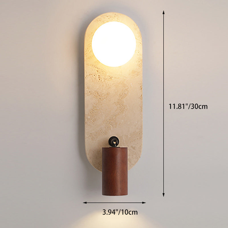 Zeitgenössische Kreative Travertin Massivholz Glas Quadrat Oval Globus 2-Licht Wandleuchte Für Schlafzimmer & Wohnzimmer 