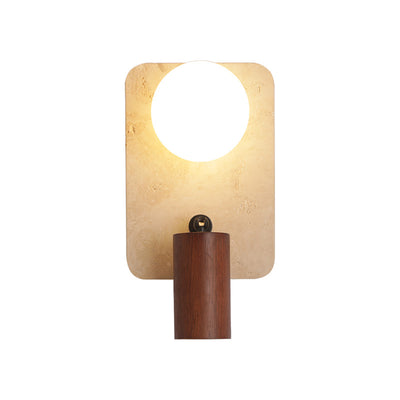 Zeitgenössische Kreative Travertin Massivholz Glas Quadrat Oval Globus 2-Licht Wandleuchte Für Schlafzimmer & Wohnzimmer 