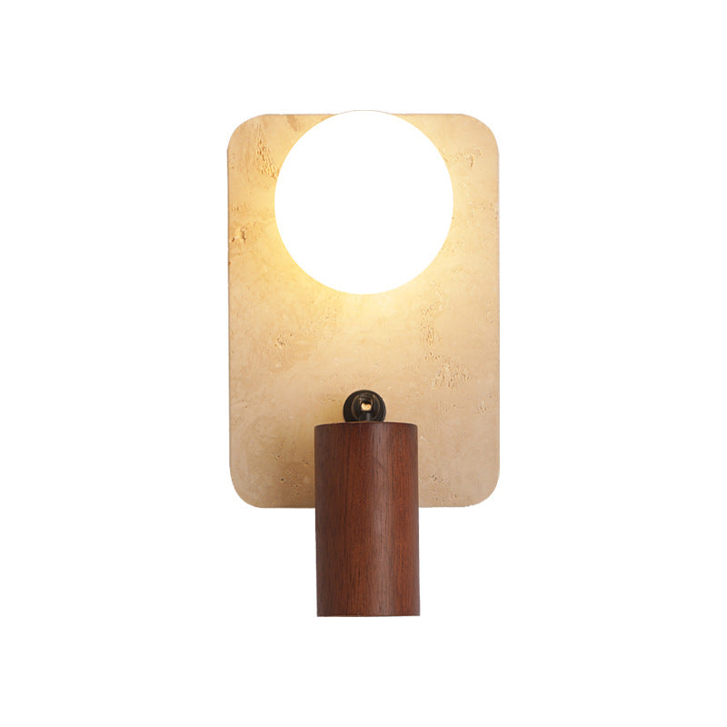 Zeitgenössische Kreative Travertin Massivholz Glas Quadrat Oval Globus 2-Licht Wandleuchte Für Schlafzimmer & Wohnzimmer 