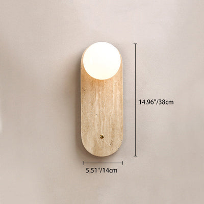 Traditionelle japanische gelbe Travertin-Glas ovale runde 1-Licht-Wandleuchte für Schlafzimmer & Wohnzimmer 