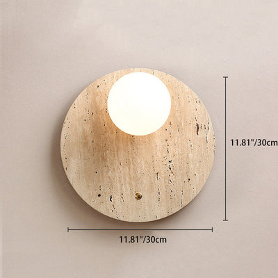 Traditionelle japanische gelbe Travertin-Glas ovale runde 1-Licht-Wandleuchte für Schlafzimmer & Wohnzimmer 