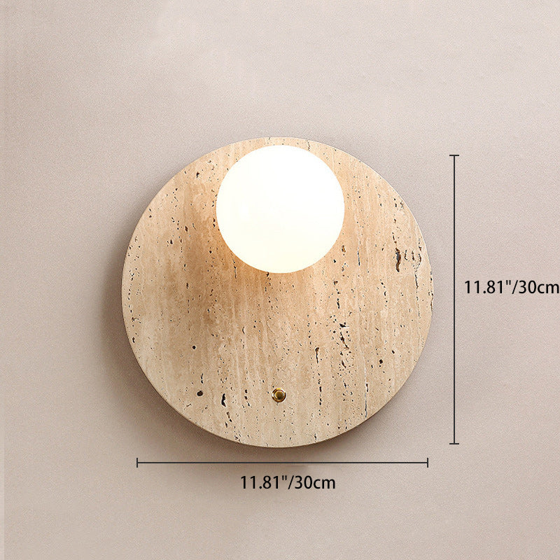 Traditionelle japanische gelbe Travertin-Glas ovale runde 1-Licht-Wandleuchte für Schlafzimmer & Wohnzimmer 