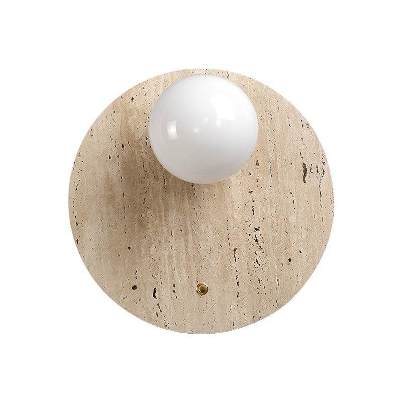 Applique murale traditionnelle japonaise en verre ovale rond en travertin jaune à 1 lumière pour chambre et salon 