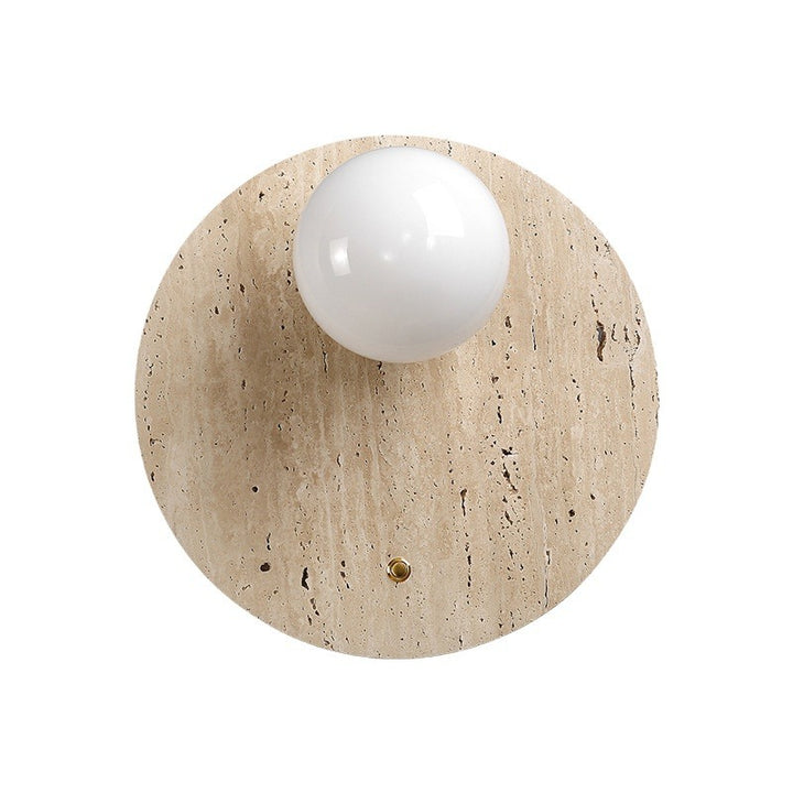 Applique murale traditionnelle japonaise en verre ovale rond en travertin jaune à 1 lumière pour chambre et salon 