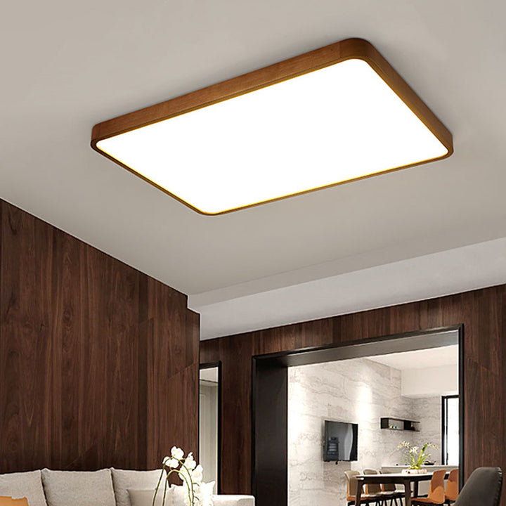 Traditionelle chinesische Acryl-Holz-Metall-Rechteckige LED-Deckenleuchte für das Wohnzimmer 