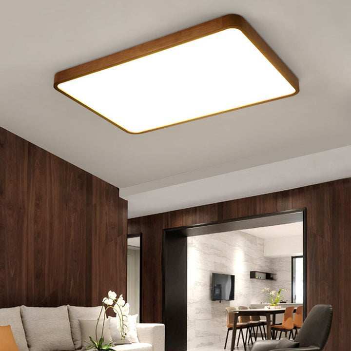 Traditionelle chinesische Acryl-Holz-Metall-Rechteckige LED-Deckenleuchte für das Wohnzimmer 
