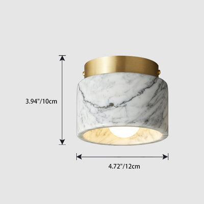 Zeitgenössische skandinavische Marmor-Metall-Rundzylinder 1-Licht Halbeinbau-Deckenleuchte für das Wohnzimmer 