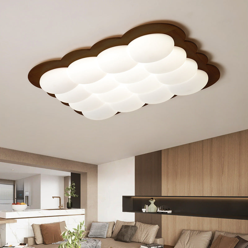 Plafonnier LED carré moderne minimaliste en bois massif PE floral pour chambre et salon 