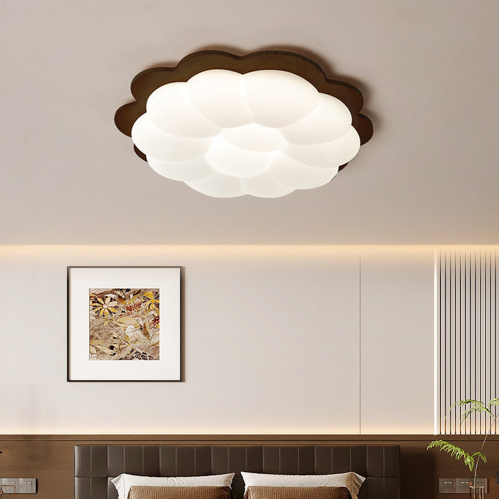 Plafonnier LED carré moderne minimaliste en bois massif PE floral pour chambre et salon 
