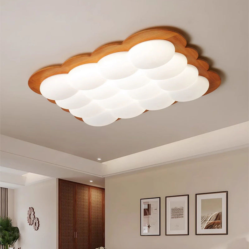 Plafonnier LED carré moderne minimaliste en bois massif PE floral pour chambre et salon 