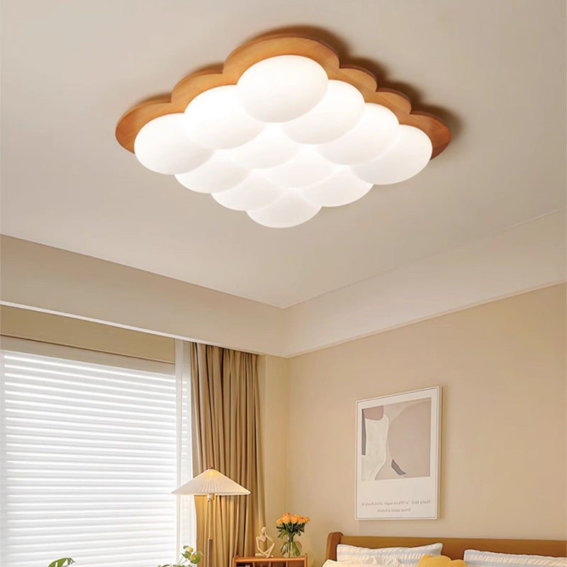Plafonnier LED carré moderne minimaliste en bois massif PE floral pour chambre et salon 