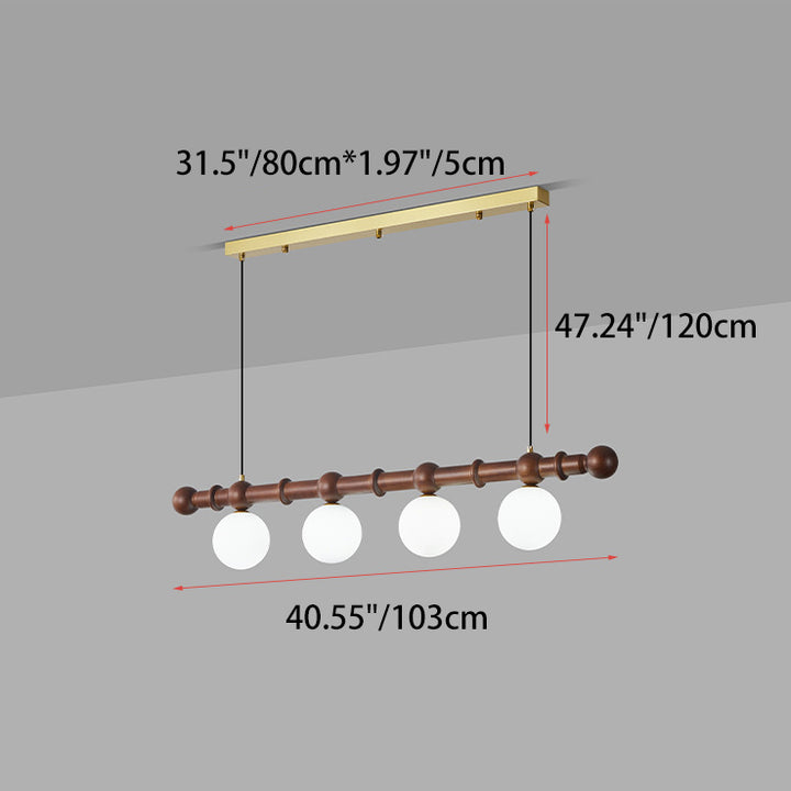Traditional Vintage Glass Wood Iron Long Bar Bean-Shaped 4-Light Chandelier Island Light For Dining Room & Living Room