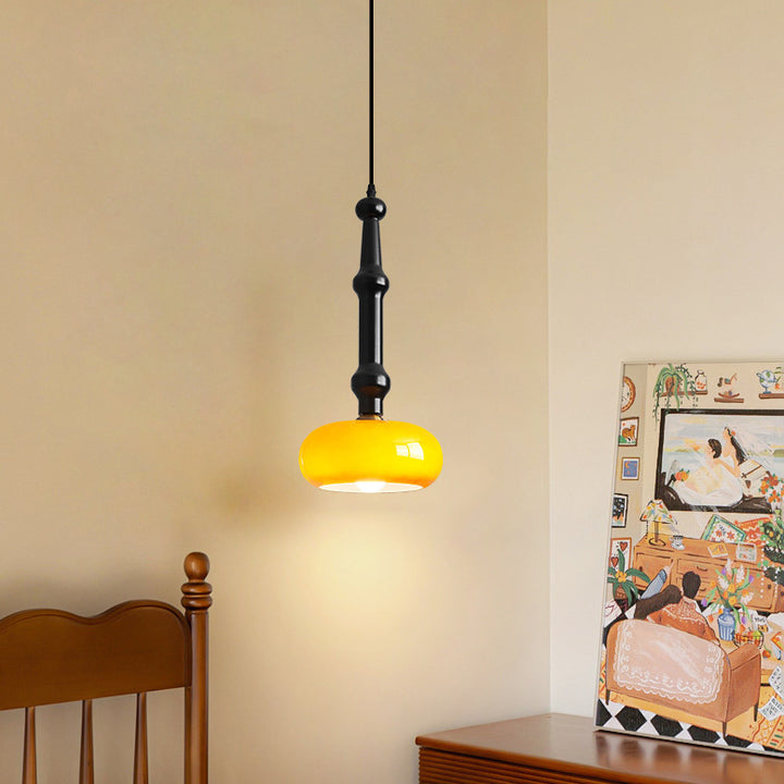 Lámpara colgante de 1 luz de cilindro redondo plano de vidrio de madera de caucho vintage tradicional para dormitorio y sala de estar 