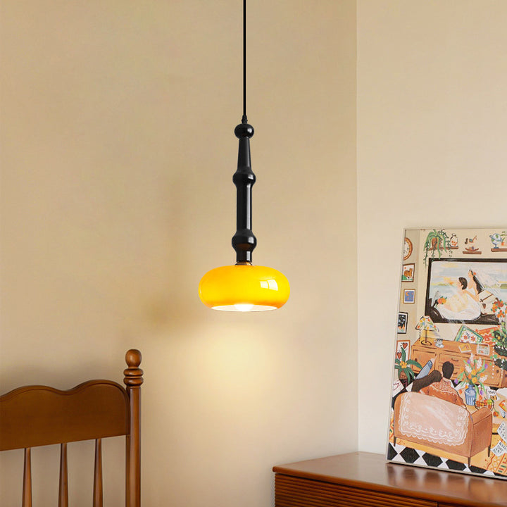 Lámpara colgante de 1 luz de cilindro redondo plano de vidrio de madera de caucho vintage tradicional para dormitorio y sala de estar 