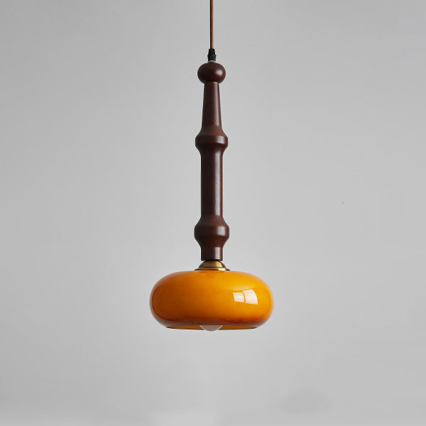 Lámpara colgante de 1 luz de cilindro redondo plano de vidrio de madera de caucho vintage tradicional para dormitorio y sala de estar 
