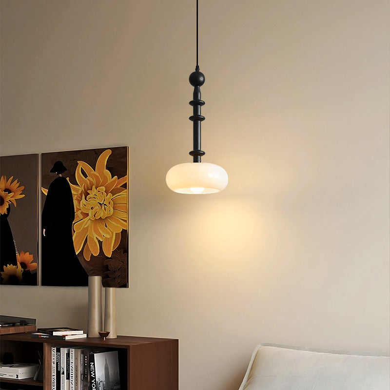Lámpara colgante de 1 luz de cilindro redondo plano de vidrio de madera de caucho vintage tradicional para dormitorio y sala de estar 