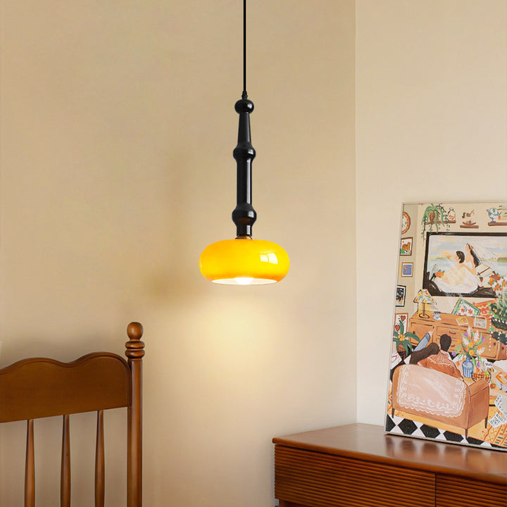 Lámpara colgante de 1 luz de cilindro redondo plano de vidrio de madera de caucho vintage tradicional para dormitorio y sala de estar 