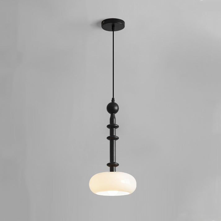 Lámpara colgante de 1 luz de cilindro redondo plano de vidrio de madera de caucho vintage tradicional para dormitorio y sala de estar 