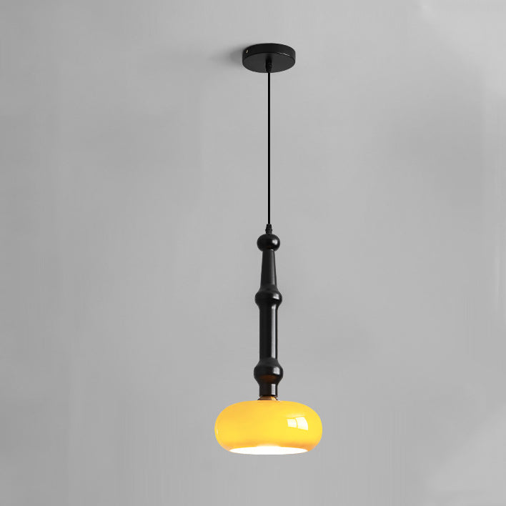 Lámpara colgante de 1 luz de cilindro redondo plano de vidrio de madera de caucho vintage tradicional para dormitorio y sala de estar 