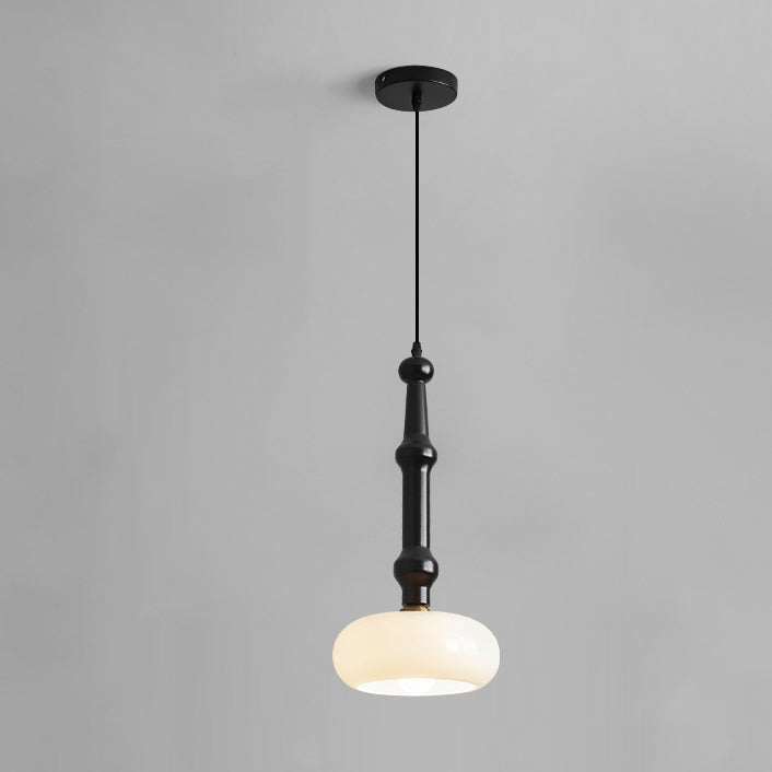 Lámpara colgante de 1 luz de cilindro redondo plano de vidrio de madera de caucho vintage tradicional para dormitorio y sala de estar 