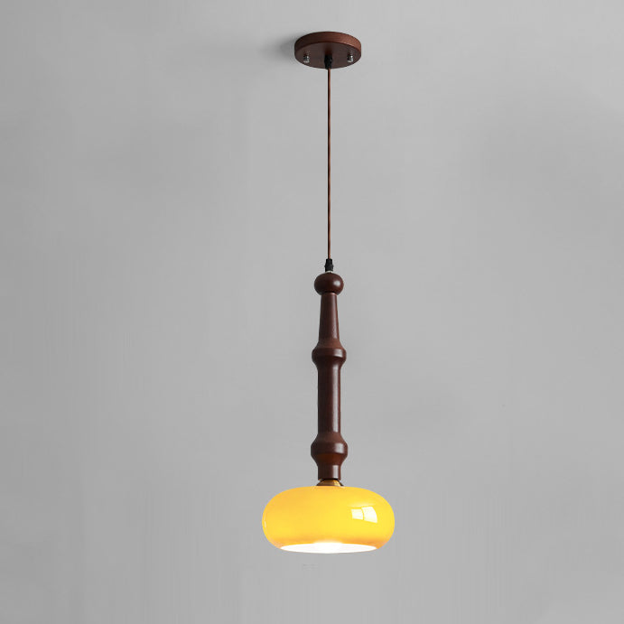 Lámpara colgante de 1 luz de cilindro redondo plano de vidrio de madera de caucho vintage tradicional para dormitorio y sala de estar 