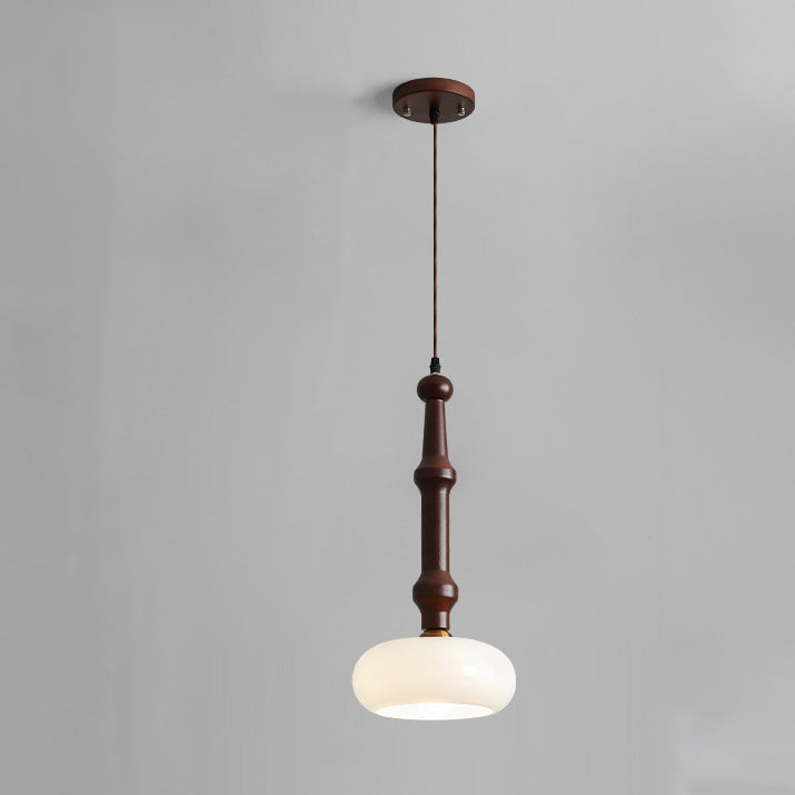 Lámpara colgante de 1 luz de cilindro redondo plano de vidrio de madera de caucho vintage tradicional para dormitorio y sala de estar 