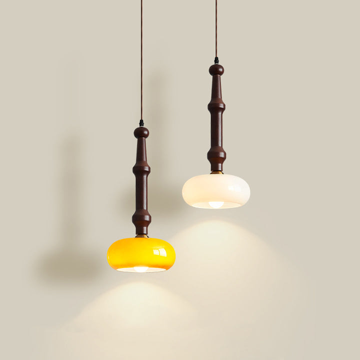 Lámpara colgante de 1 luz de cilindro redondo plano de vidrio de madera de caucho vintage tradicional para dormitorio y sala de estar 