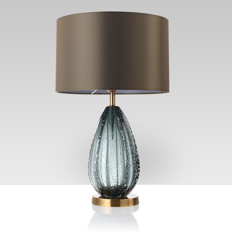 Contemporary Scandinavian Fabric Metal Glass Oval Round 1-Light Table Lamp For Bedroom