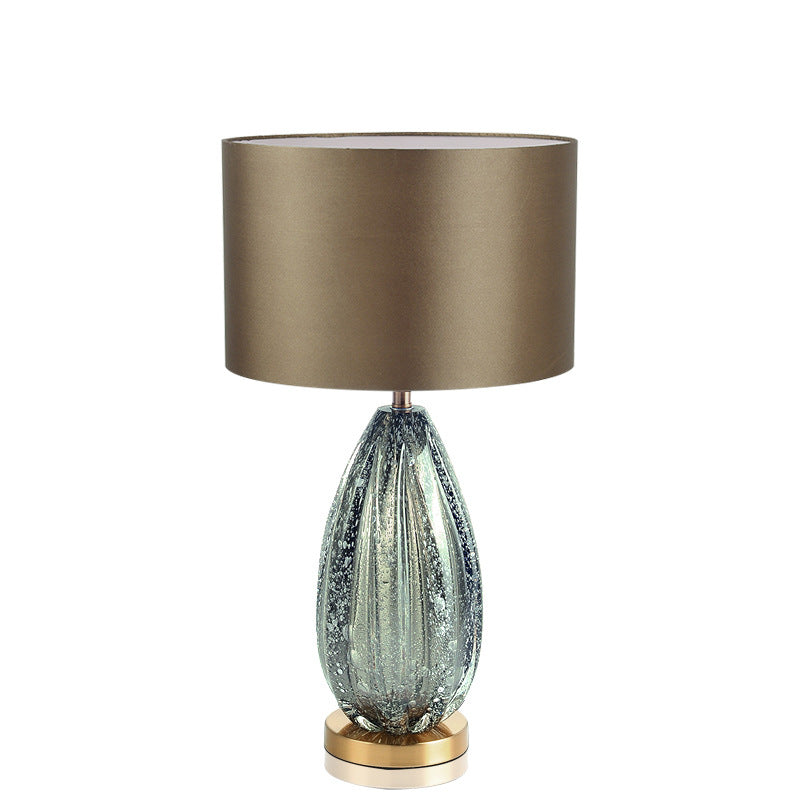 Contemporary Scandinavian Fabric Metal Glass Oval Round 1-Light Table Lamp For Bedroom