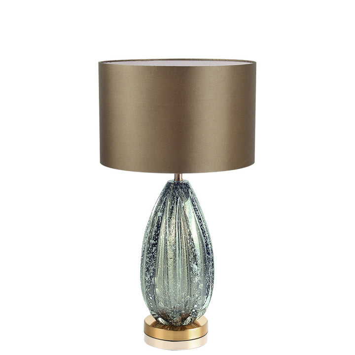 Contemporary Scandinavian Fabric Metal Glass Oval Round 1-Light Table Lamp For Bedroom