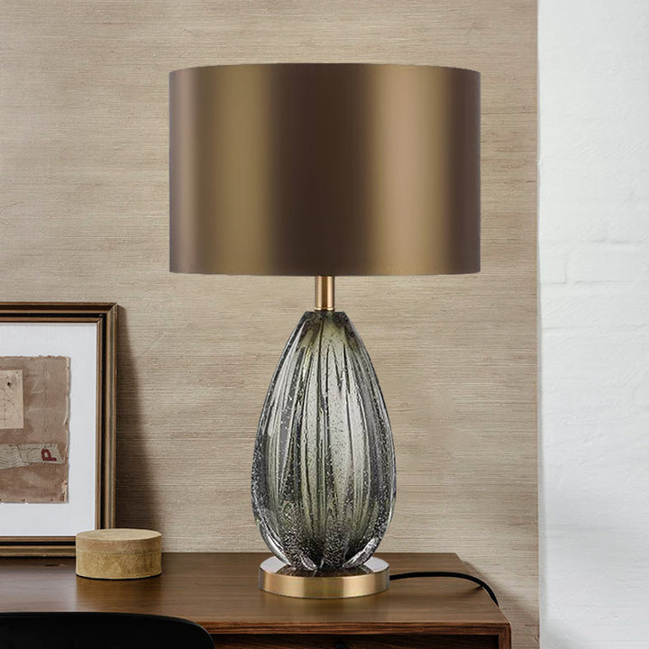 Contemporary Scandinavian Fabric Metal Glass Oval Round 1-Light Table Lamp For Bedroom