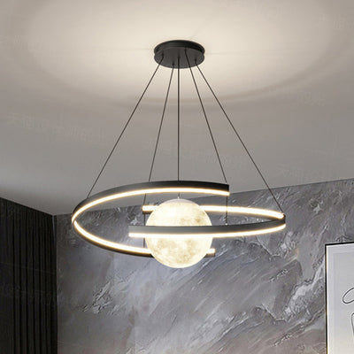 Lámpara de araña LED con forma de planeta de arco de hierro de aluminio minimalista moderno para sala de estar y comedor 