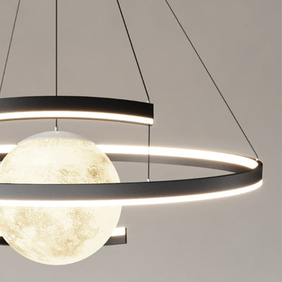 Lámpara de araña LED con forma de planeta de arco de hierro de aluminio minimalista moderno para sala de estar y comedor 