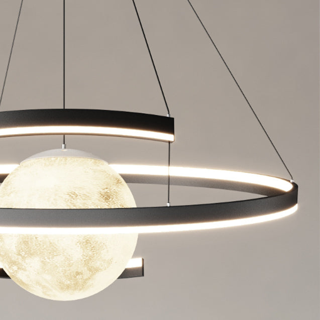 Lámpara de araña LED con forma de planeta de arco de hierro de aluminio minimalista moderno para sala de estar y comedor 