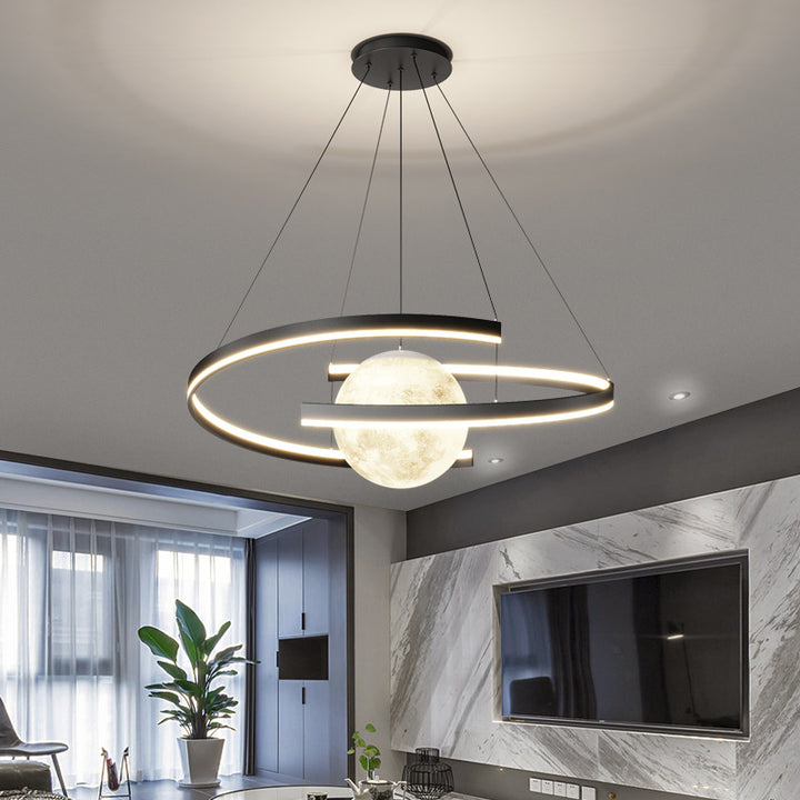 Modern Minimalist Aluminum PC Iron Arc Planet Shape LED Chandelier For Living Room &amp; Dining Room