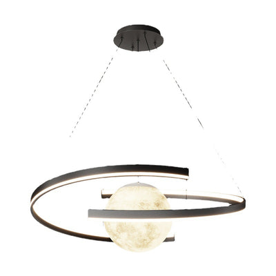 Lámpara de araña LED con forma de planeta de arco de hierro de aluminio minimalista moderno para sala de estar y comedor 