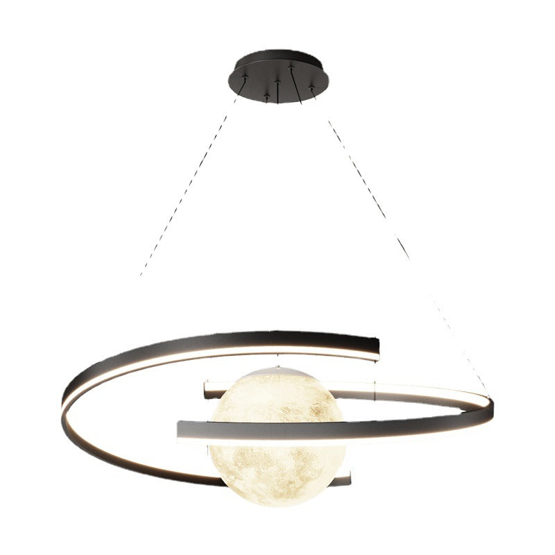Lámpara de araña LED con forma de planeta de arco de hierro de aluminio minimalista moderno para sala de estar y comedor 