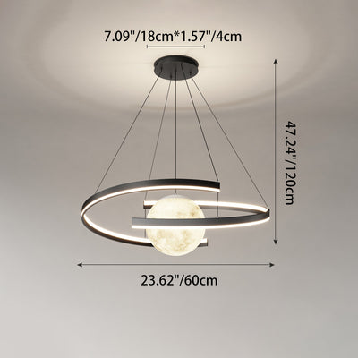 Lámpara de araña LED con forma de planeta de arco de hierro de aluminio minimalista moderno para sala de estar y comedor 